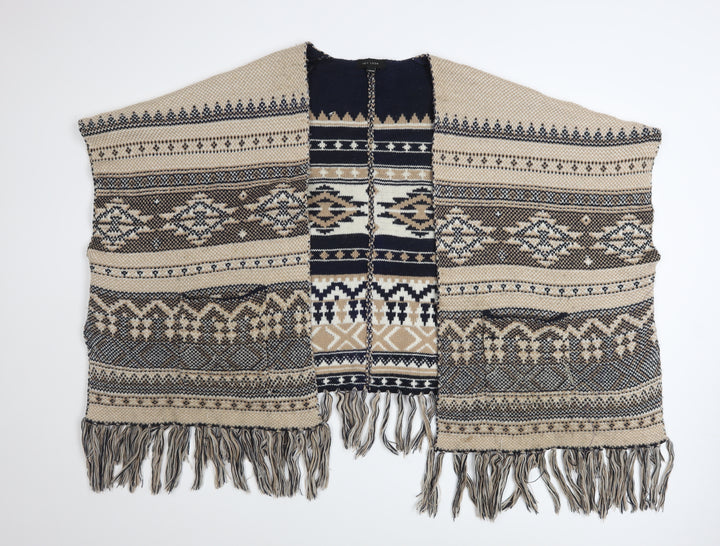 New Look Women’s Beige Bohemian Chunky Knit Cape One Size Acrylic