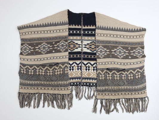 New Look Women’s Beige Bohemian Chunky Knit Cape One Size Acrylic