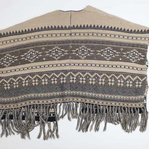 New Look Women’s Beige Bohemian Chunky Knit Cape One Size Acrylic