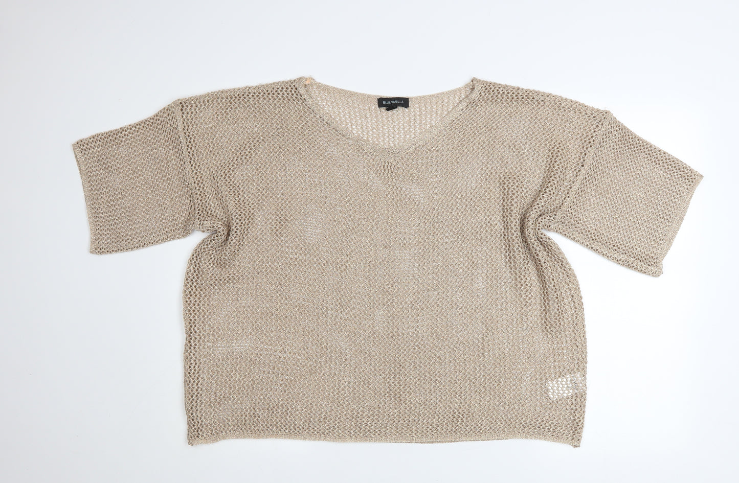 Blue Vanilla Women Beige Knit Cropped V-Neck Blouse One Size