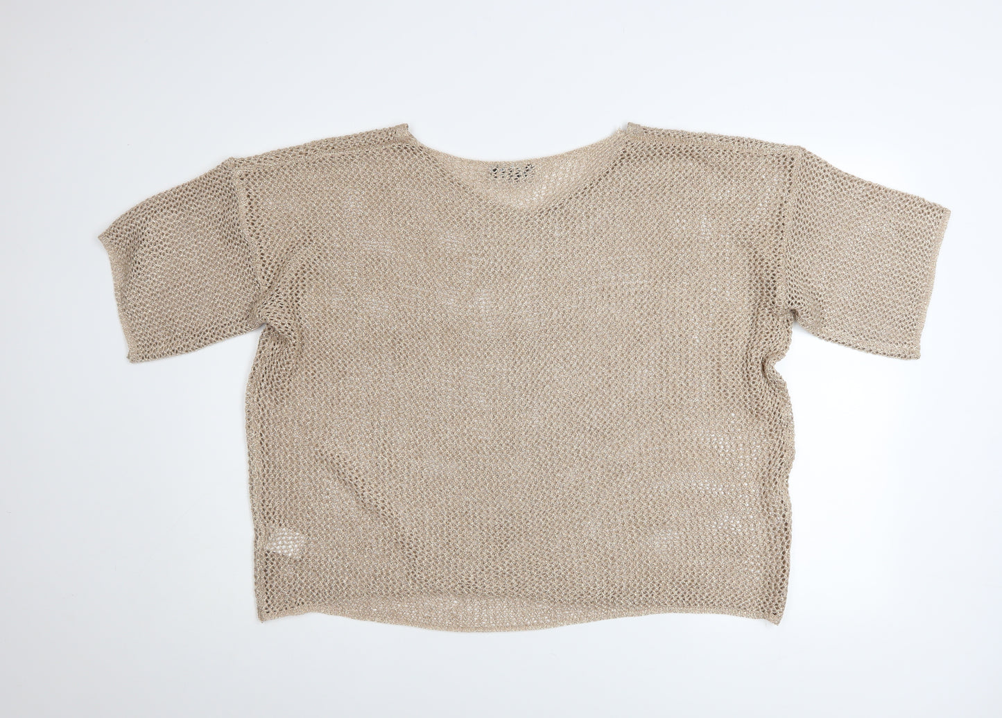 Blue Vanilla Women Beige Knit Cropped V-Neck Blouse One Size
