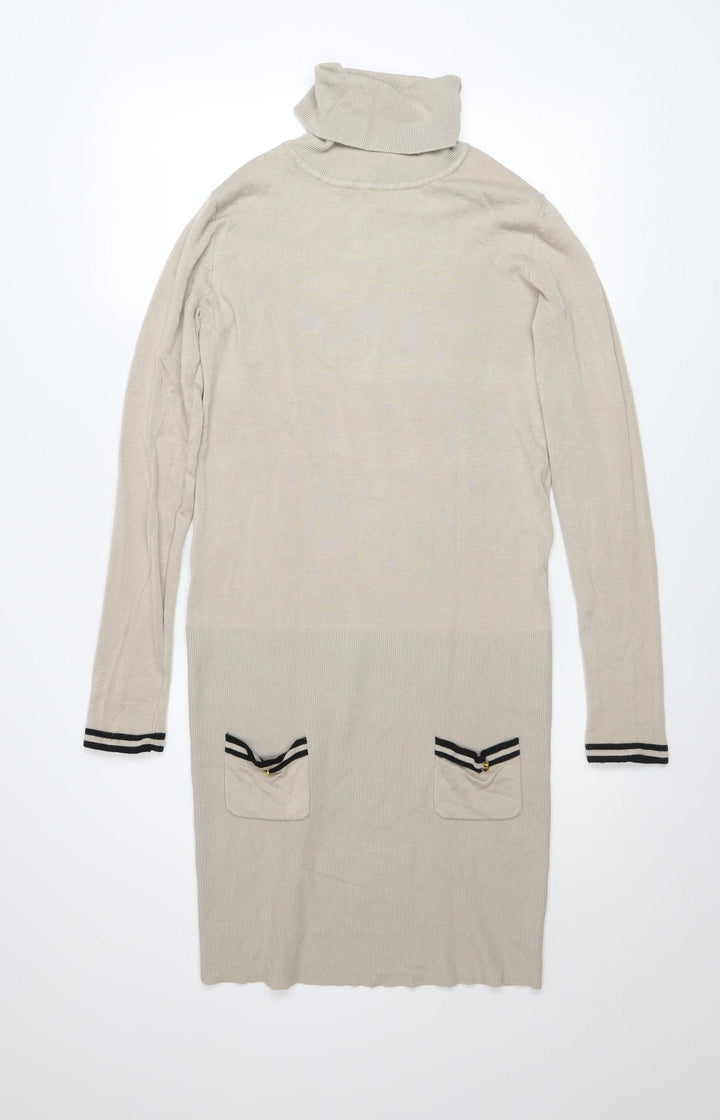 Mango Women Beige Roll Neck Long Sleeve Jumper Dress Size 14