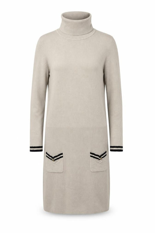 Front view of Mango Women Beige Roll Neck Long Sleeve Jumper Dress, size 14