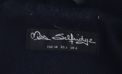 Miss Selfridge Women's Black Wool Duffle Coat with Faux Fur Hood Size 6