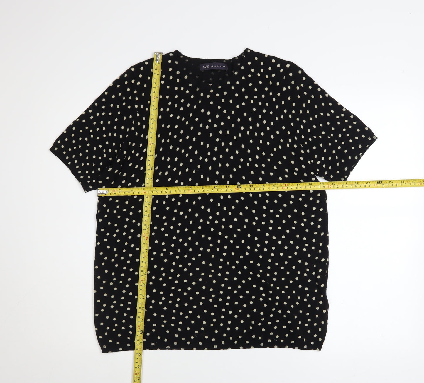 Marks and Spencer Womens Black Polka Dot Short Sleeve Blouse Size 18