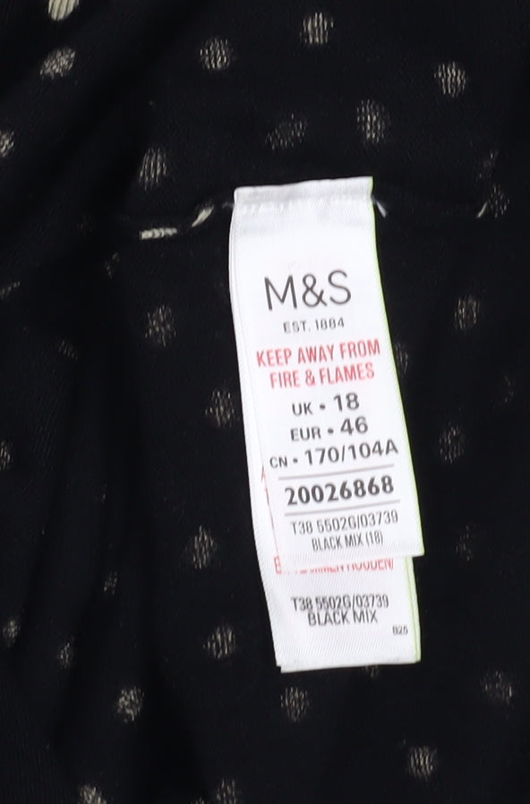 Marks and Spencer Womens Black Polka Dot Short Sleeve Blouse Size 18