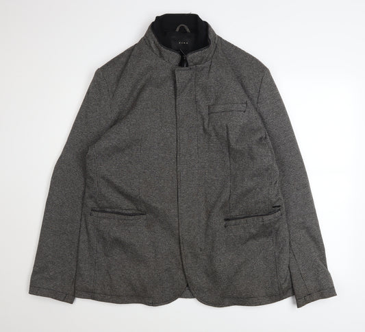 Zara Men's Grey Herringbone Tweed Stand Collar Zip Jacket Size XL