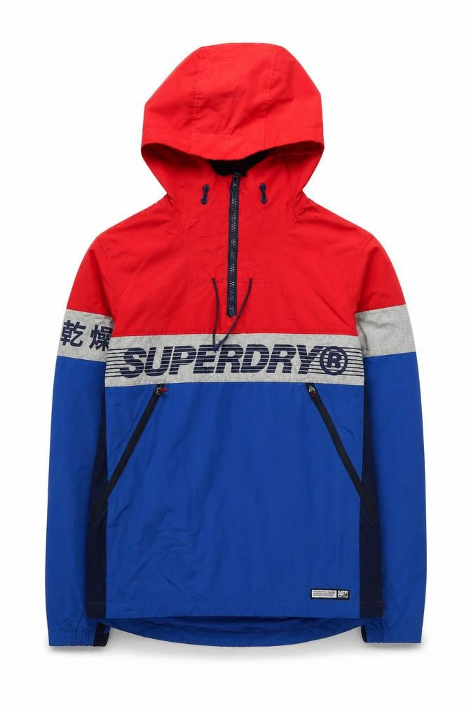 Front view of Superdry Men's Red Blue XS Windbreaker Hooded Lightweight Jacket