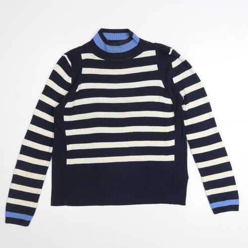 Marks and Spencer Women's Blue Striped Mock Neck Jumper Size 10