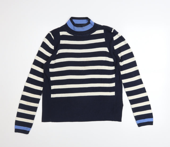 Marks and Spencer Women's Blue Striped Mock Neck Jumper Size 10