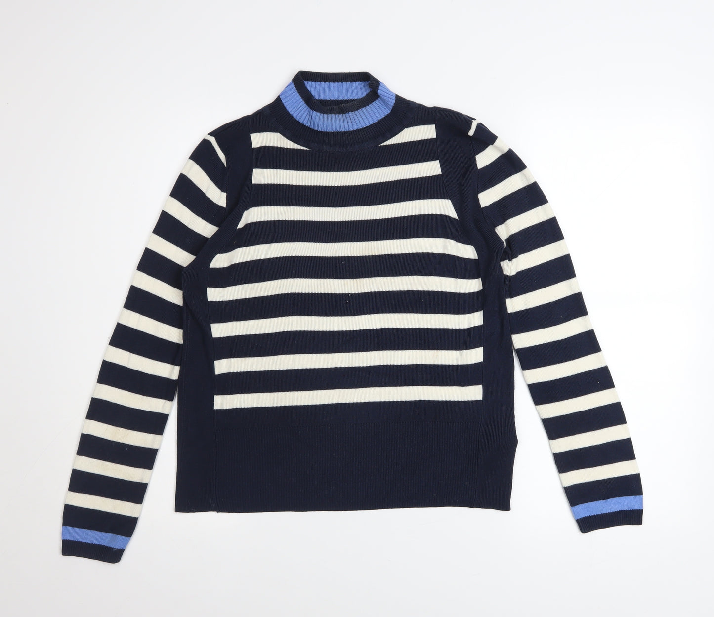 Marks and Spencer Women's Blue Striped Mock Neck Jumper Size 10