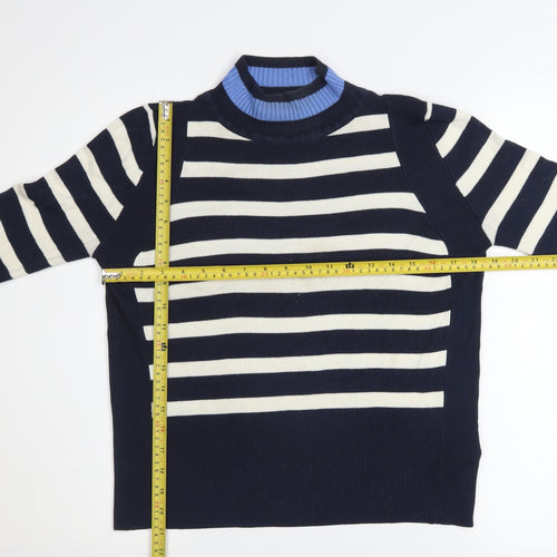Marks and Spencer Women's Blue Striped Mock Neck Jumper Size 10