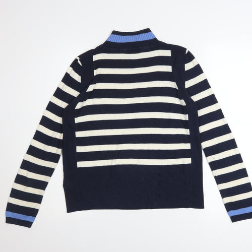 Marks and Spencer Women's Blue Striped Mock Neck Jumper Size 10