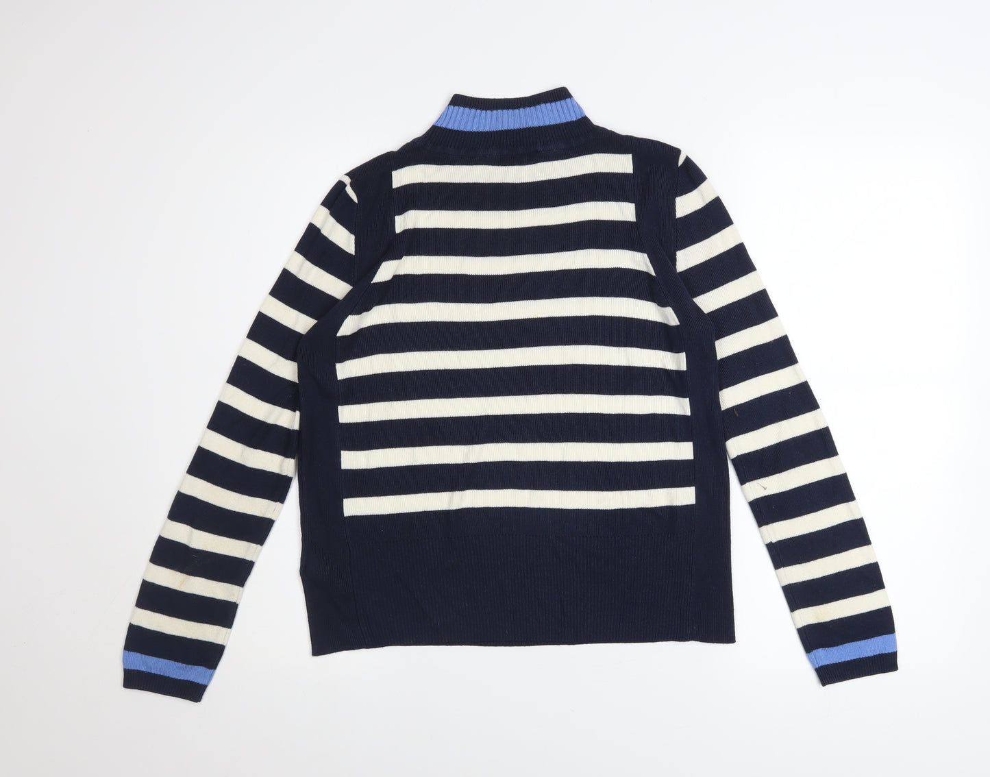 Marks and Spencer Women's Blue Striped Mock Neck Jumper Size 10