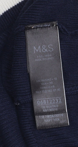 Marks and Spencer Women's Blue Striped Mock Neck Jumper Size 10