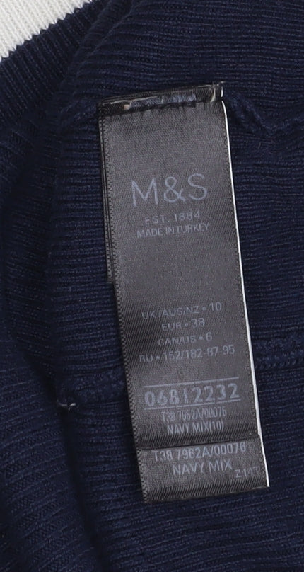 Marks and Spencer Women's Blue Striped Mock Neck Jumper Size 10
