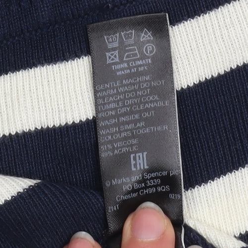 Marks and Spencer Women's Blue Striped Mock Neck Jumper Size 10