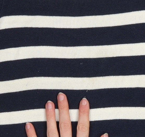 Marks and Spencer Women's Blue Striped Mock Neck Jumper Size 10