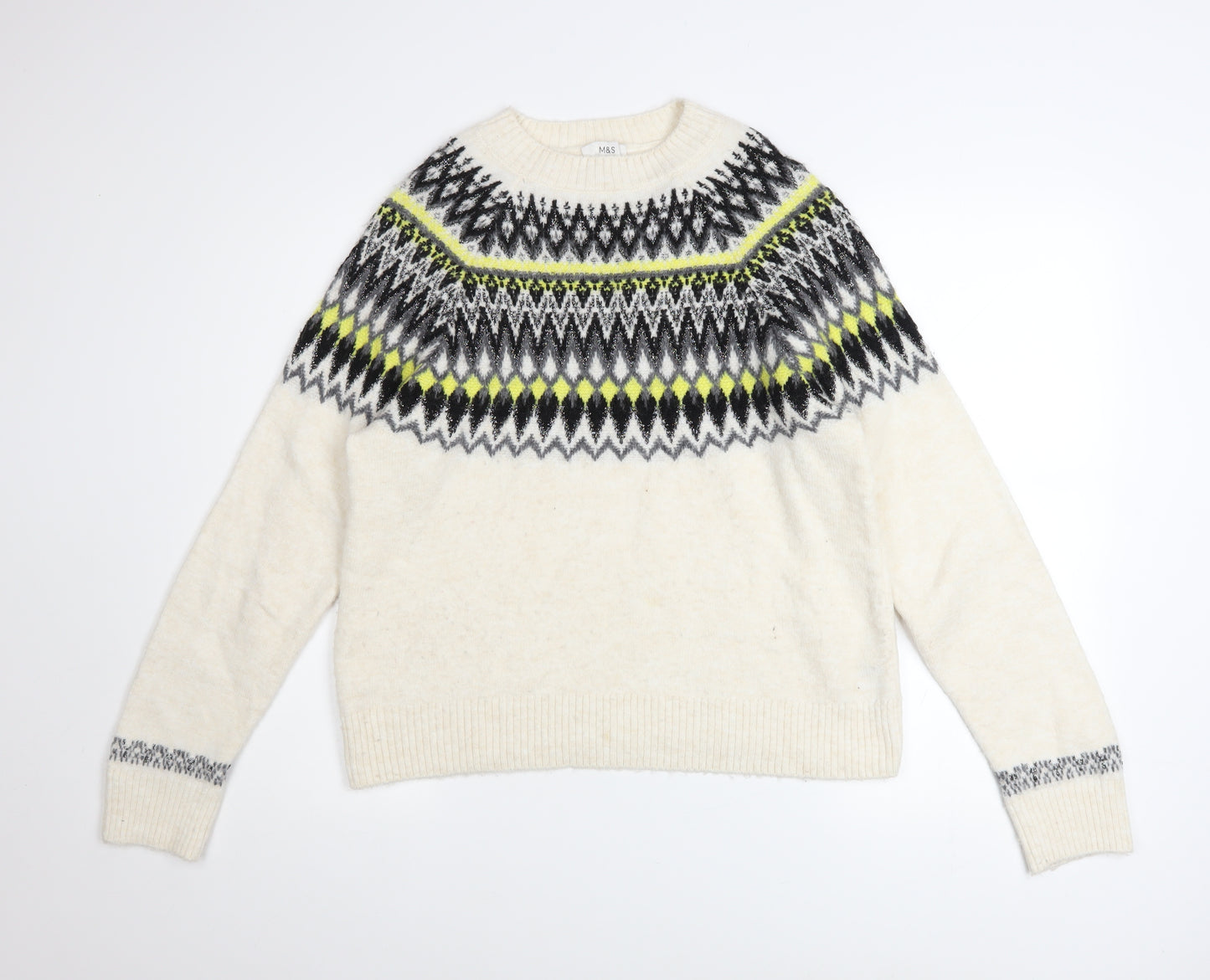 Marks and Spencer Women's Ivory Fair Isle Knit Jumper Size S