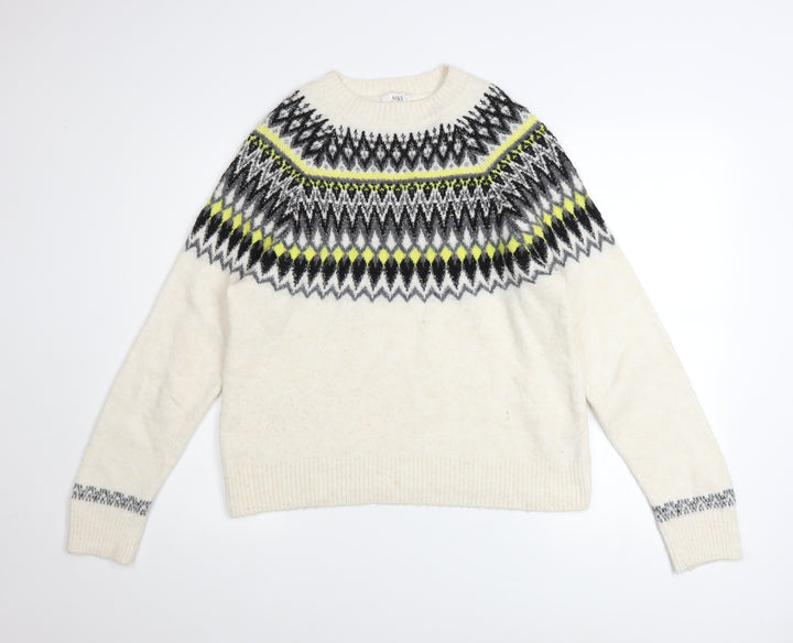 Marks and Spencer Women's Ivory Fair Isle Knit Jumper Size S