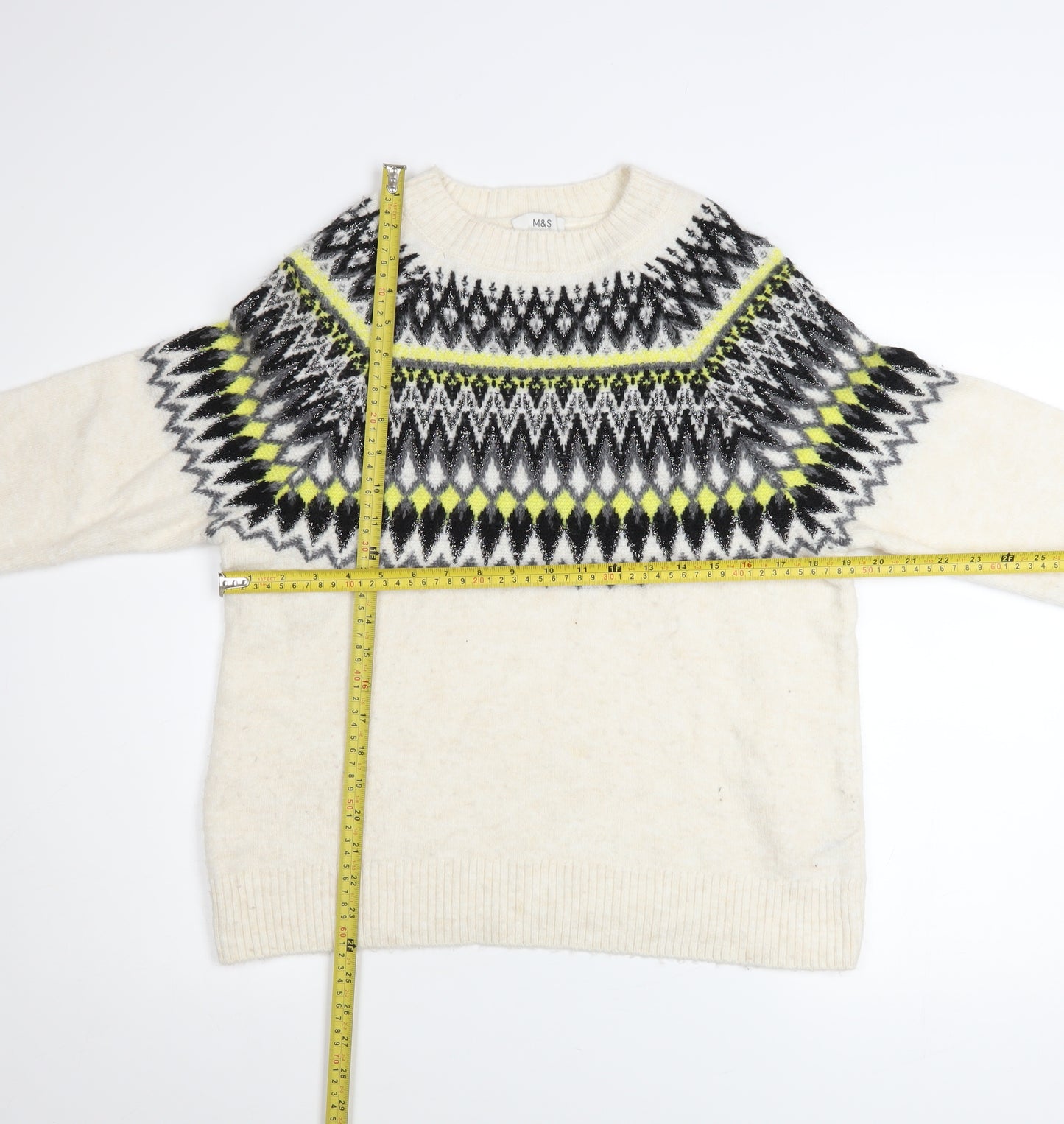 Marks and Spencer Women's Ivory Fair Isle Knit Jumper Size S