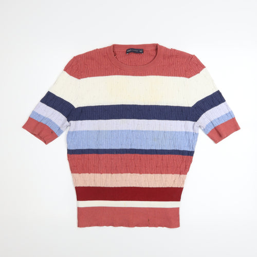 Marks and Spencer Women Multicoloured Striped Knit Short Sleeve Top Size 14