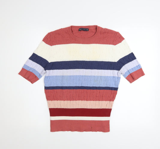 Marks and Spencer Women Multicoloured Striped Knit Short Sleeve Top Size 14