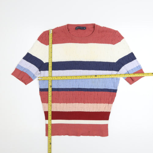 Marks and Spencer Women Multicoloured Striped Knit Short Sleeve Top Size 14