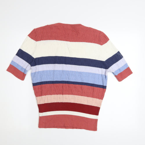 Marks and Spencer Women Multicoloured Striped Knit Short Sleeve Top Size 14