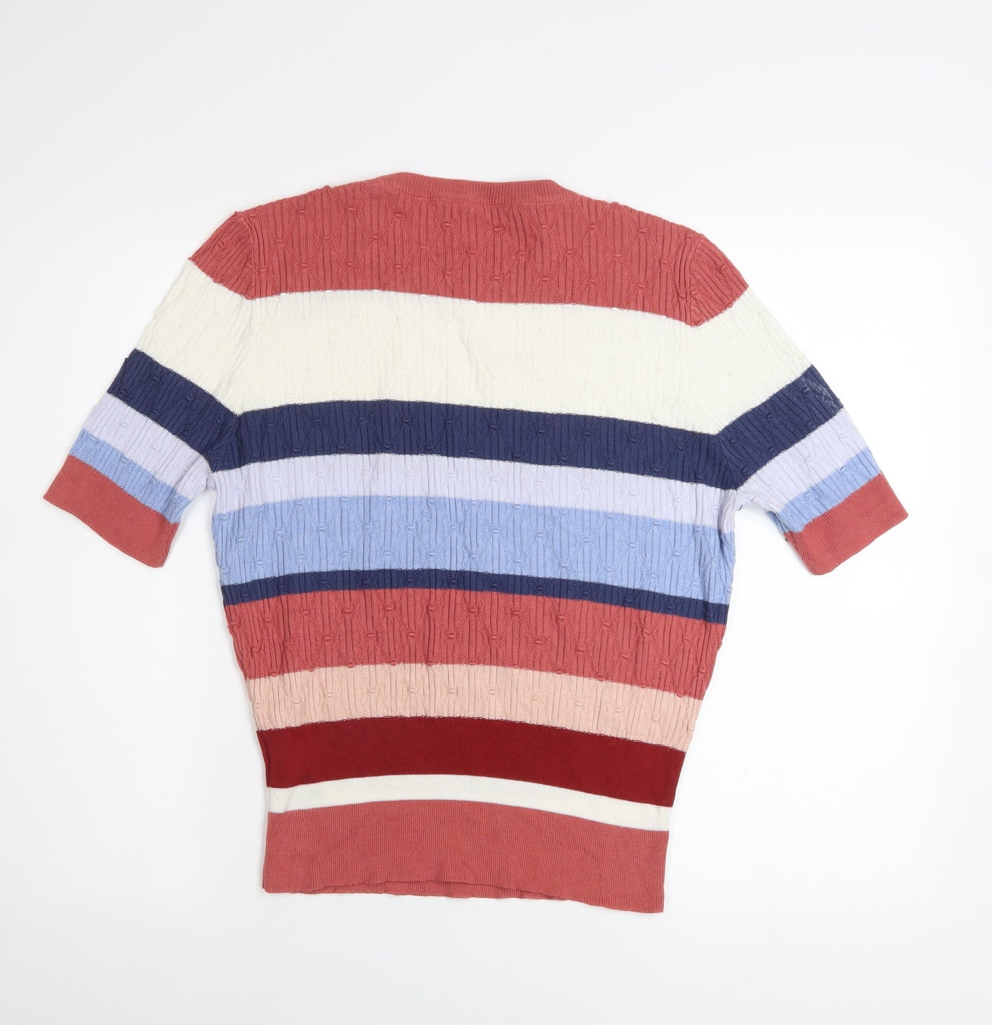 Marks and Spencer Women Multicoloured Striped Knit Short Sleeve Top Size 14