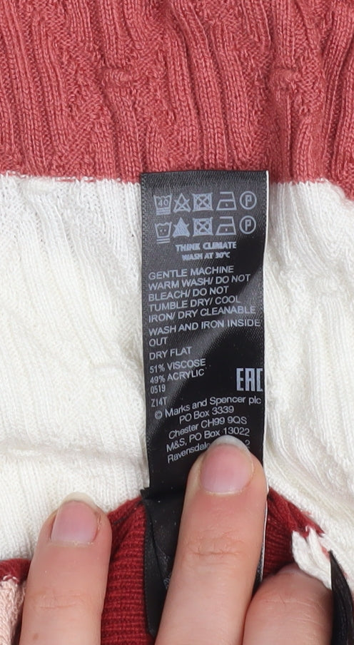 Marks and Spencer Women Multicoloured Striped Knit Short Sleeve Top Size 14