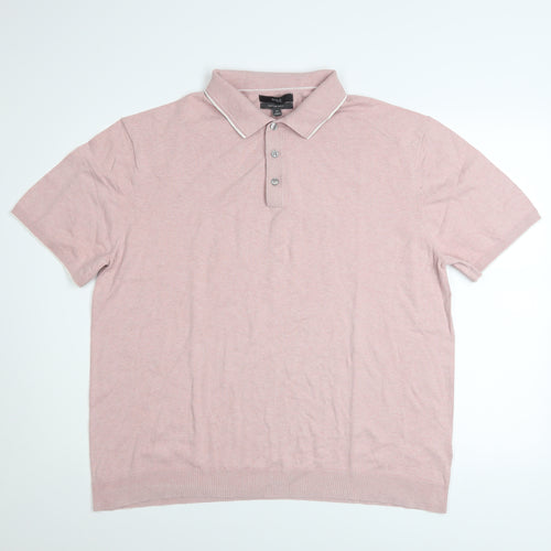 Marks and Spencer Men’s Pink Cotton Polo Shirt 2XL Regular Fit
