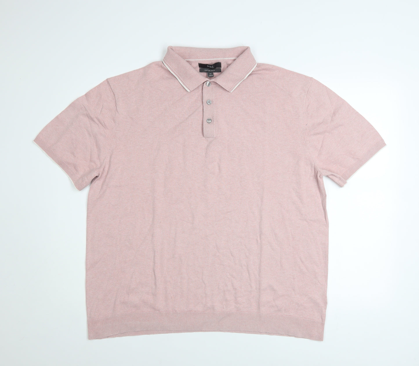 Marks and Spencer Men’s Pink Cotton Polo Shirt 2XL Regular Fit