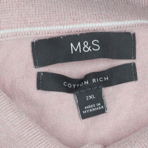 Marks and Spencer Men’s Pink Cotton Polo Shirt 2XL Regular Fit