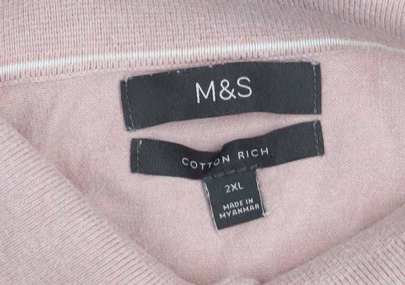 Marks and Spencer Men’s Pink Cotton Polo Shirt 2XL Regular Fit