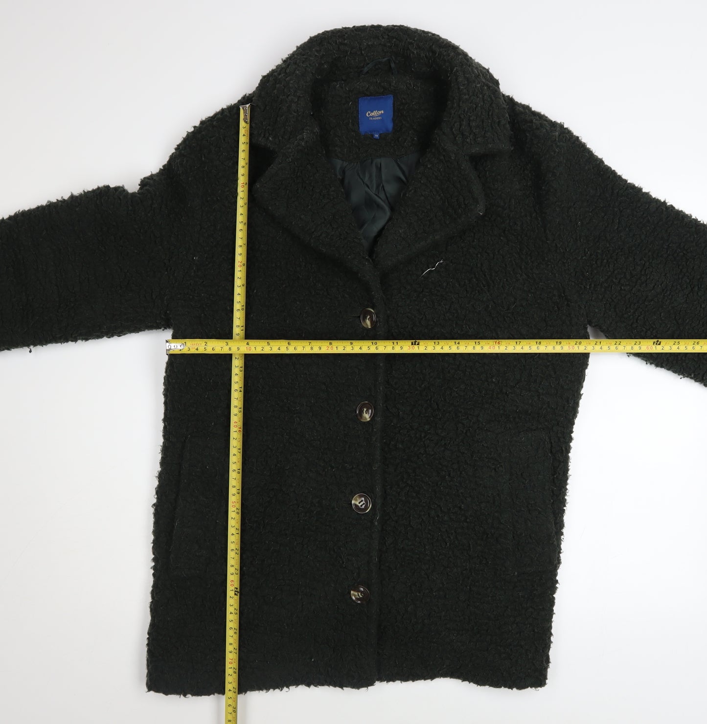 Cotton Traders Womens Green Size 16 Button Overcoat Fleece Lined
