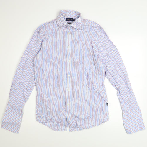 Osborne Men's Blue Striped Classic Fit Cotton Long Sleeve Shirt 15in