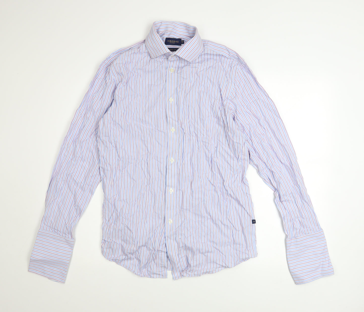 Osborne Men's Blue Striped Classic Fit Cotton Long Sleeve Shirt 15in