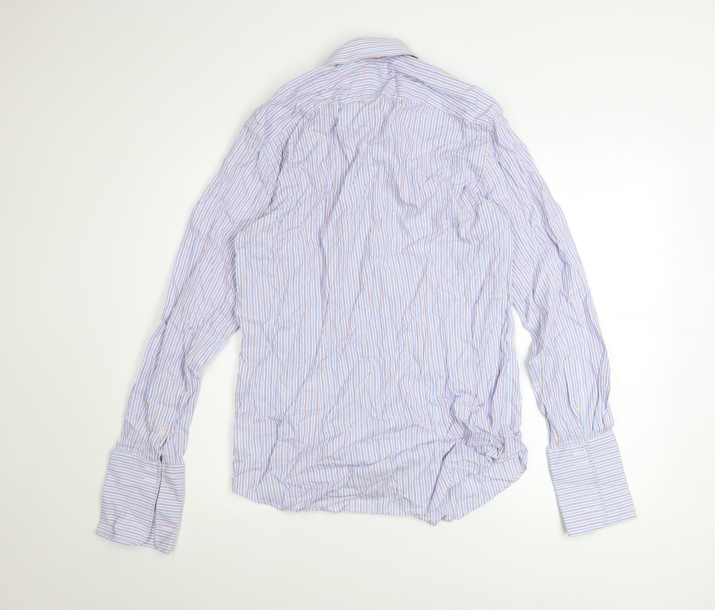 Osborne Men's Blue Striped Classic Fit Cotton Long Sleeve Shirt 15in