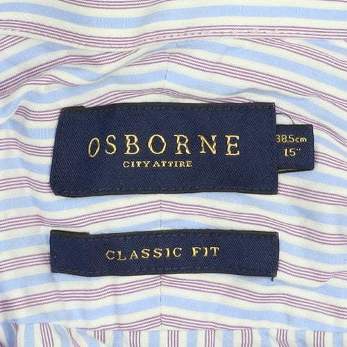 Osborne Men's Blue Striped Classic Fit Cotton Long Sleeve Shirt 15in
