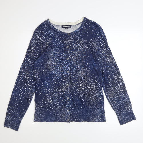 Lands' End Women's Blue Star Print Cotton Button Cardigan Size S