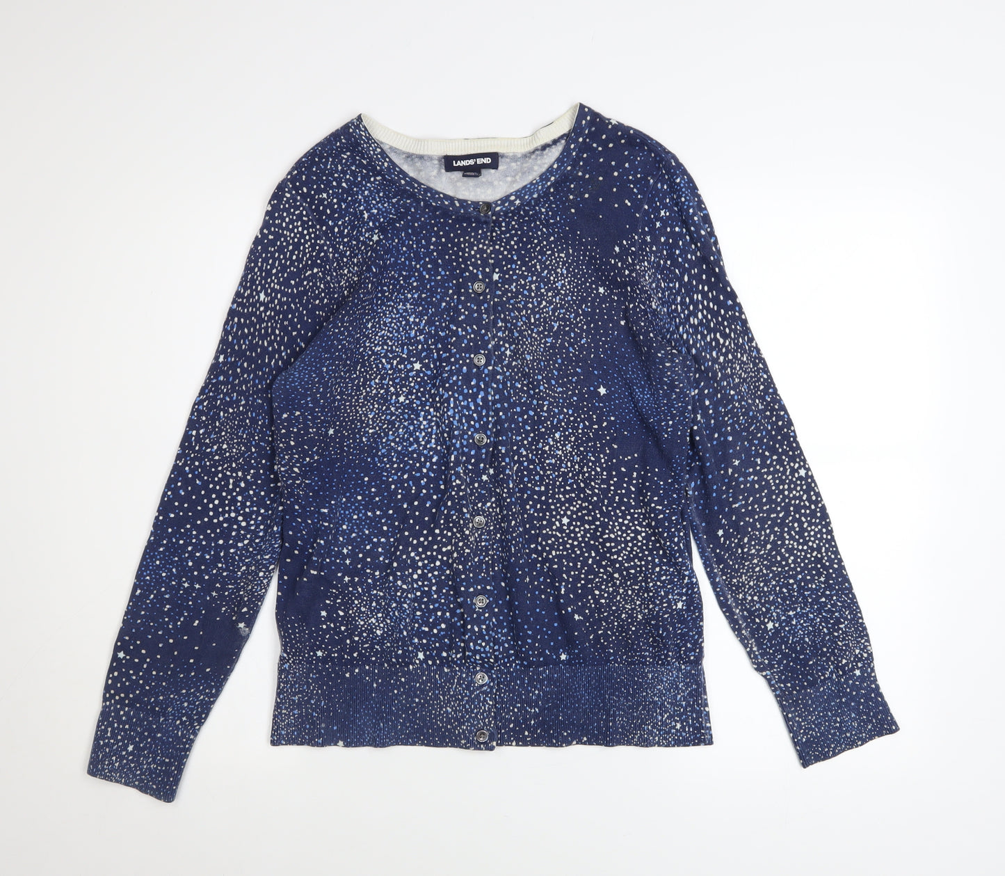 Lands' End Women's Blue Star Print Cotton Button Cardigan Size S