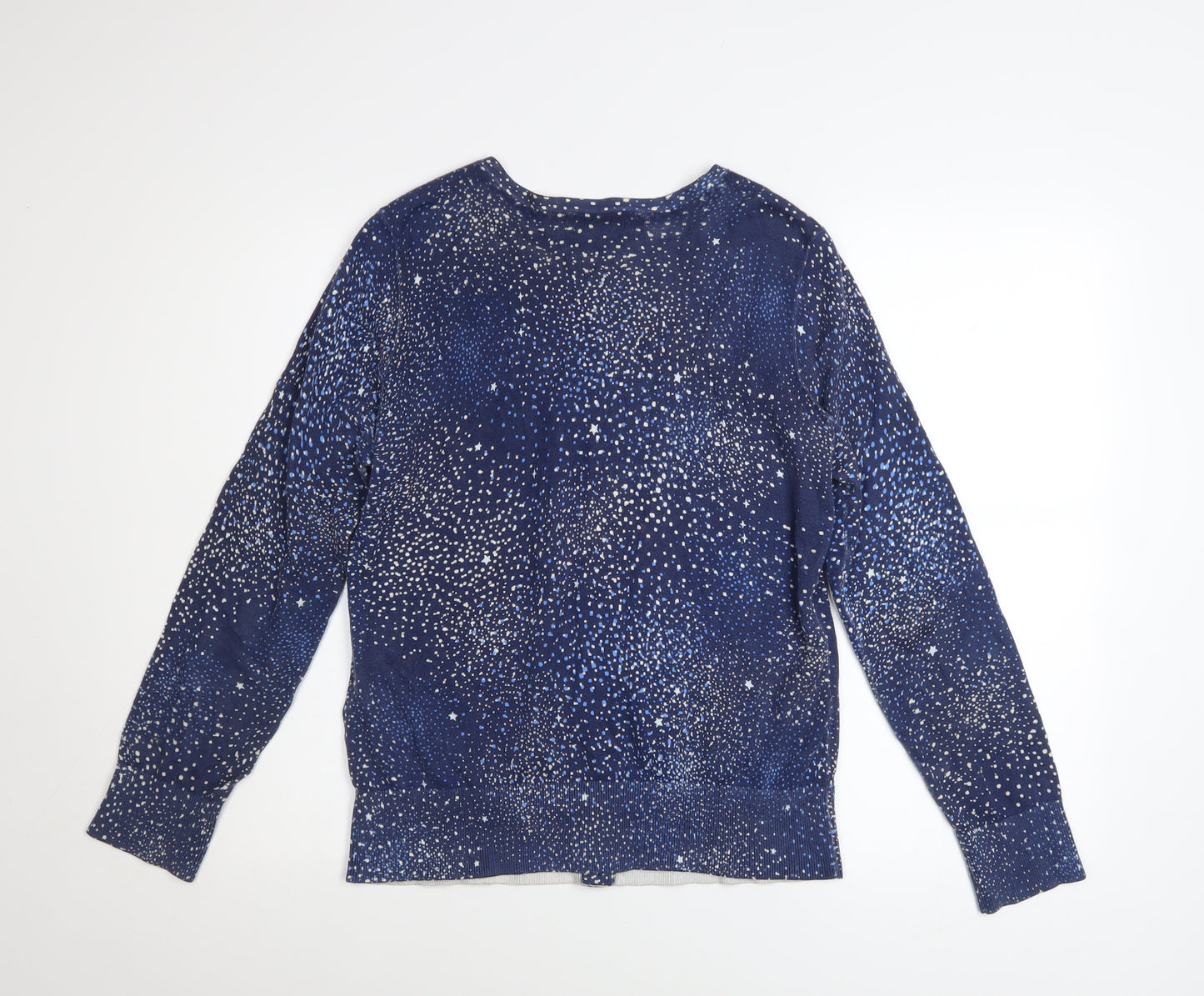 Lands' End Women's Blue Star Print Cotton Button Cardigan Size S