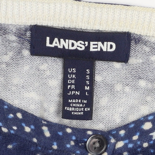 Lands' End Women's Blue Star Print Cotton Button Cardigan Size S