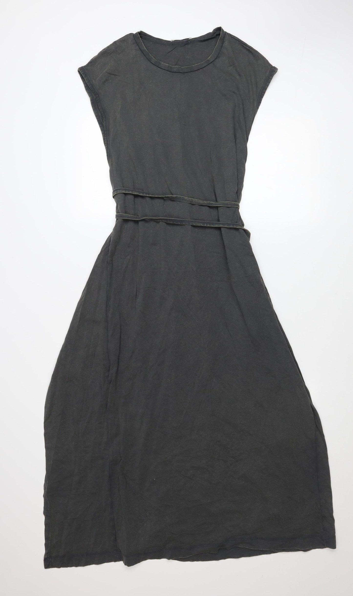 Zara Women Black Cotton Midi Wrap Dress Size S Casual Summer