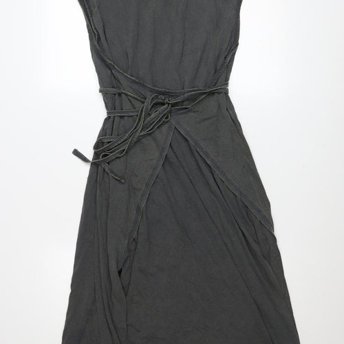Zara Women Black Cotton Midi Wrap Dress Size S Casual Summer