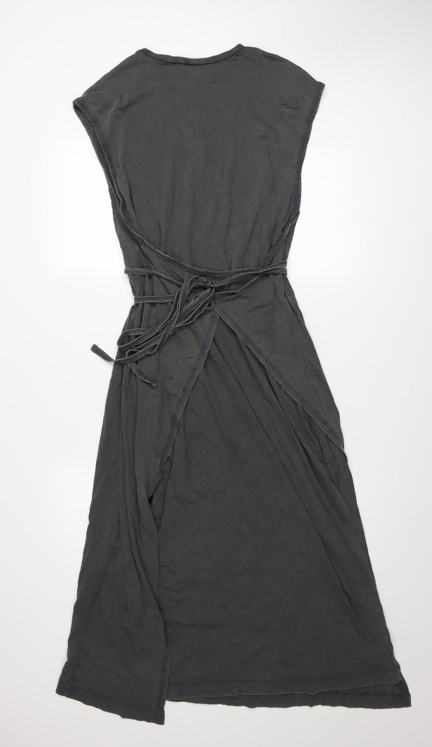 Zara Women Black Cotton Midi Wrap Dress Size S Casual Summer