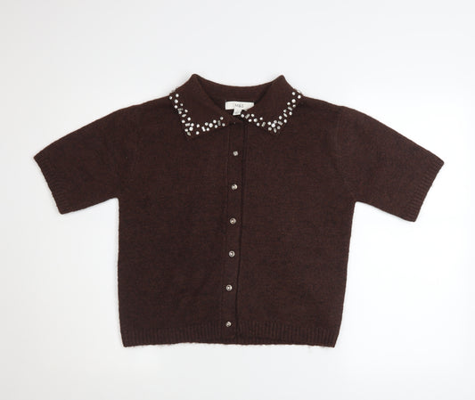 Marks and Spencer Women Brown Collared Button-Up Knit Top Size S
