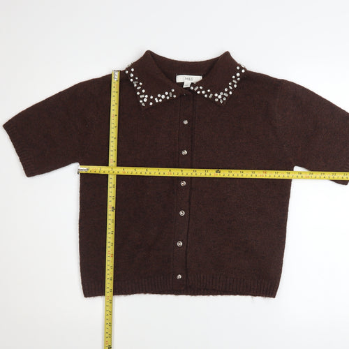 Marks and Spencer Women Brown Collared Button-Up Knit Top Size S
