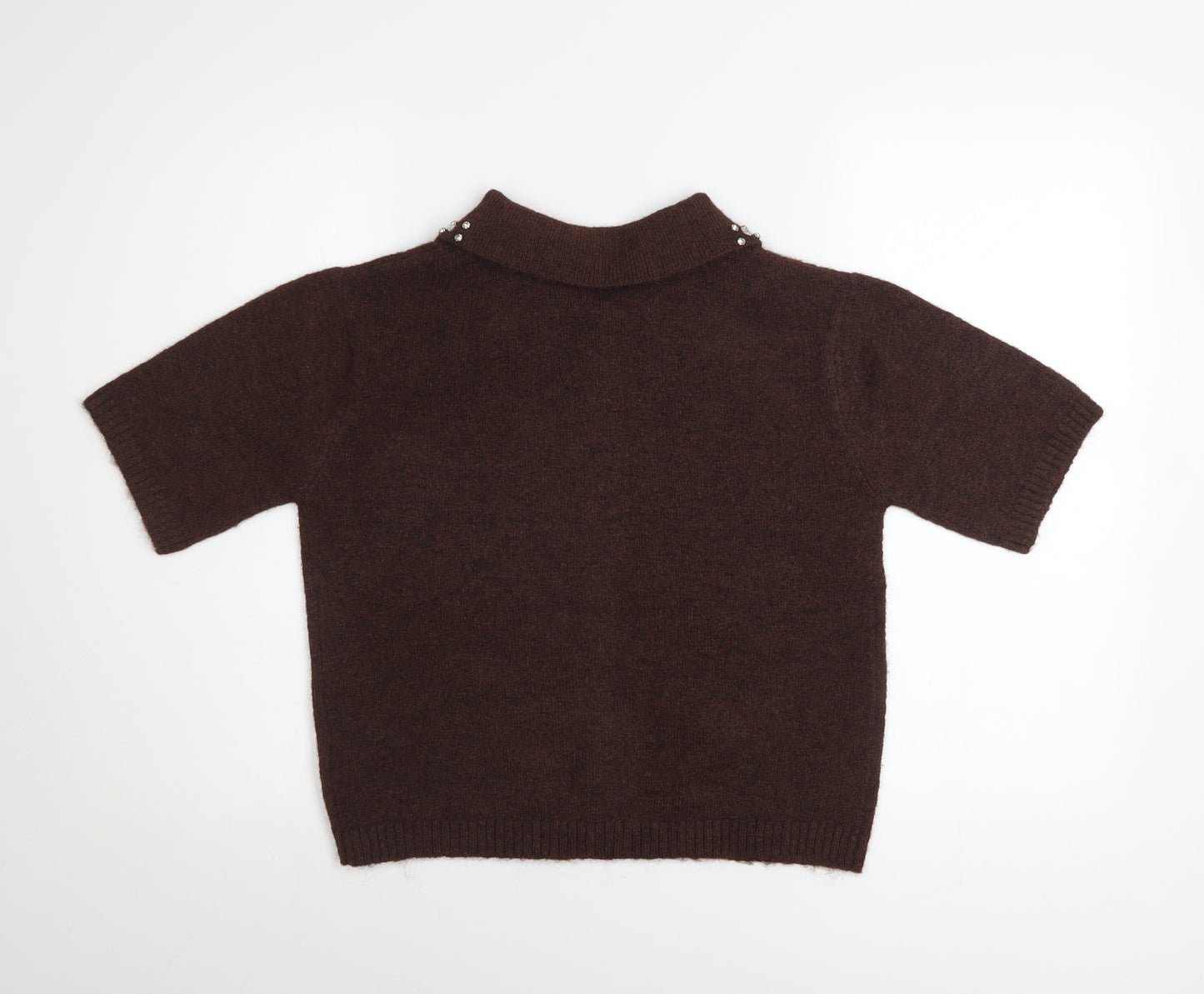 Marks and Spencer Women Brown Collared Button-Up Knit Top Size S